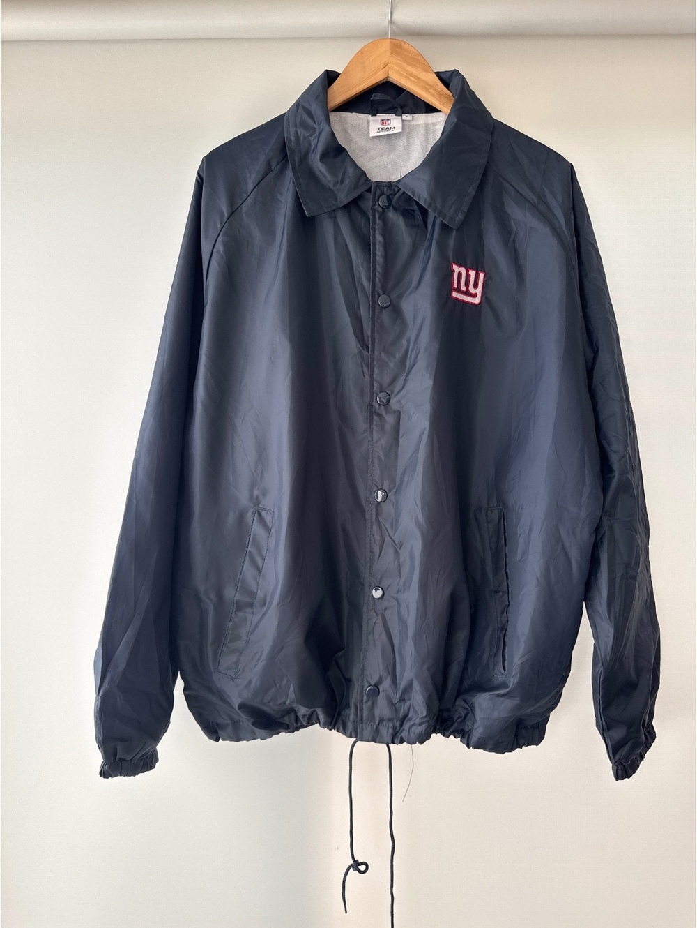 New York Giants NFL Team Apparel Mens L Coaches Windbreaker Jacket Black NY